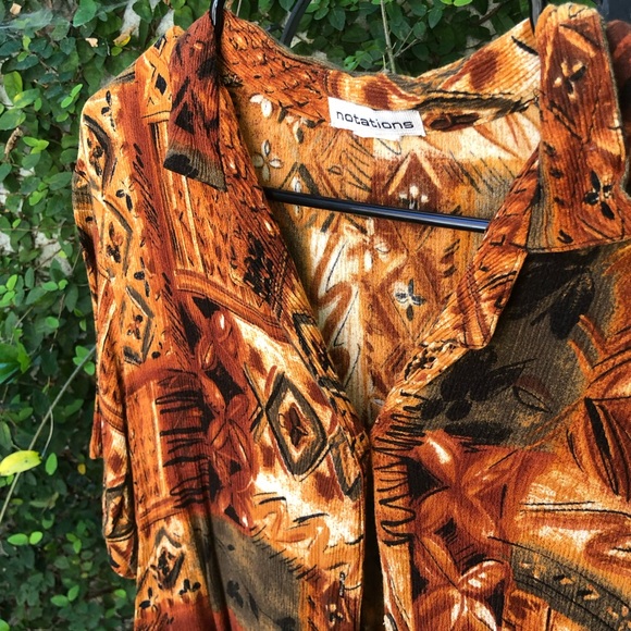 Notations Rust and Brown Patterned Button-Up Top - Picture 3 of 6